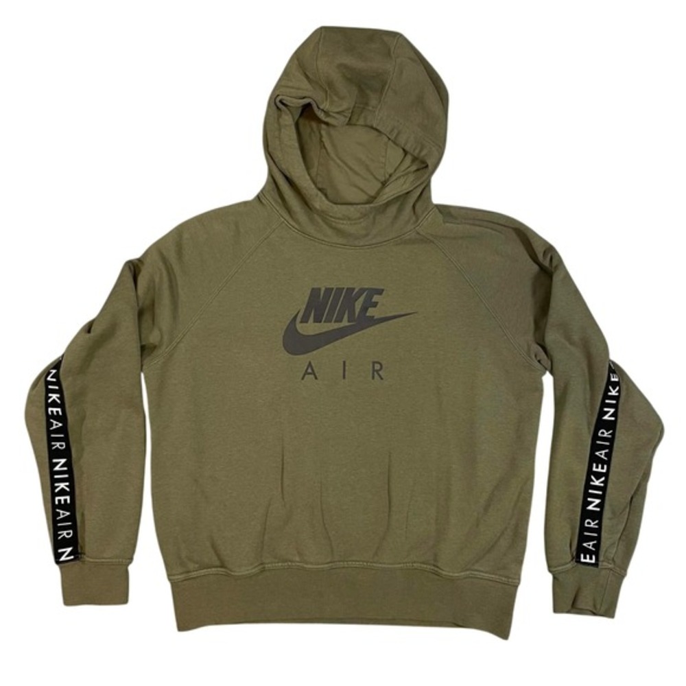 Nike Air Mens Hoodie Olive Green‎ Logo Taping Pullover Sweatshirt Large Flawed